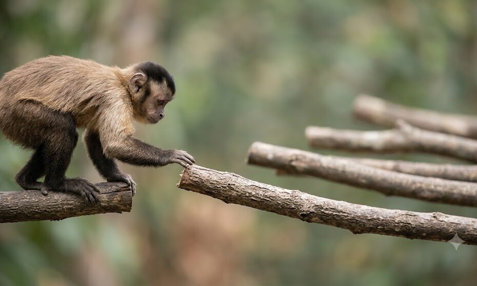 Monkey choosing its first branch among many paths, illustrating innovation market positioning and the importance of selecting a beachhead market.