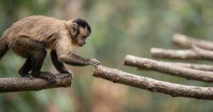 Monkey choosing its first branch among many paths, illustrating innovation market positioning and the importance of selecting a beachhead market.