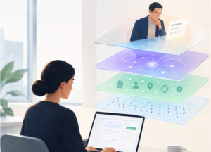 AI-powered product with invisible intelligence and human expertise layered behind the user experience.