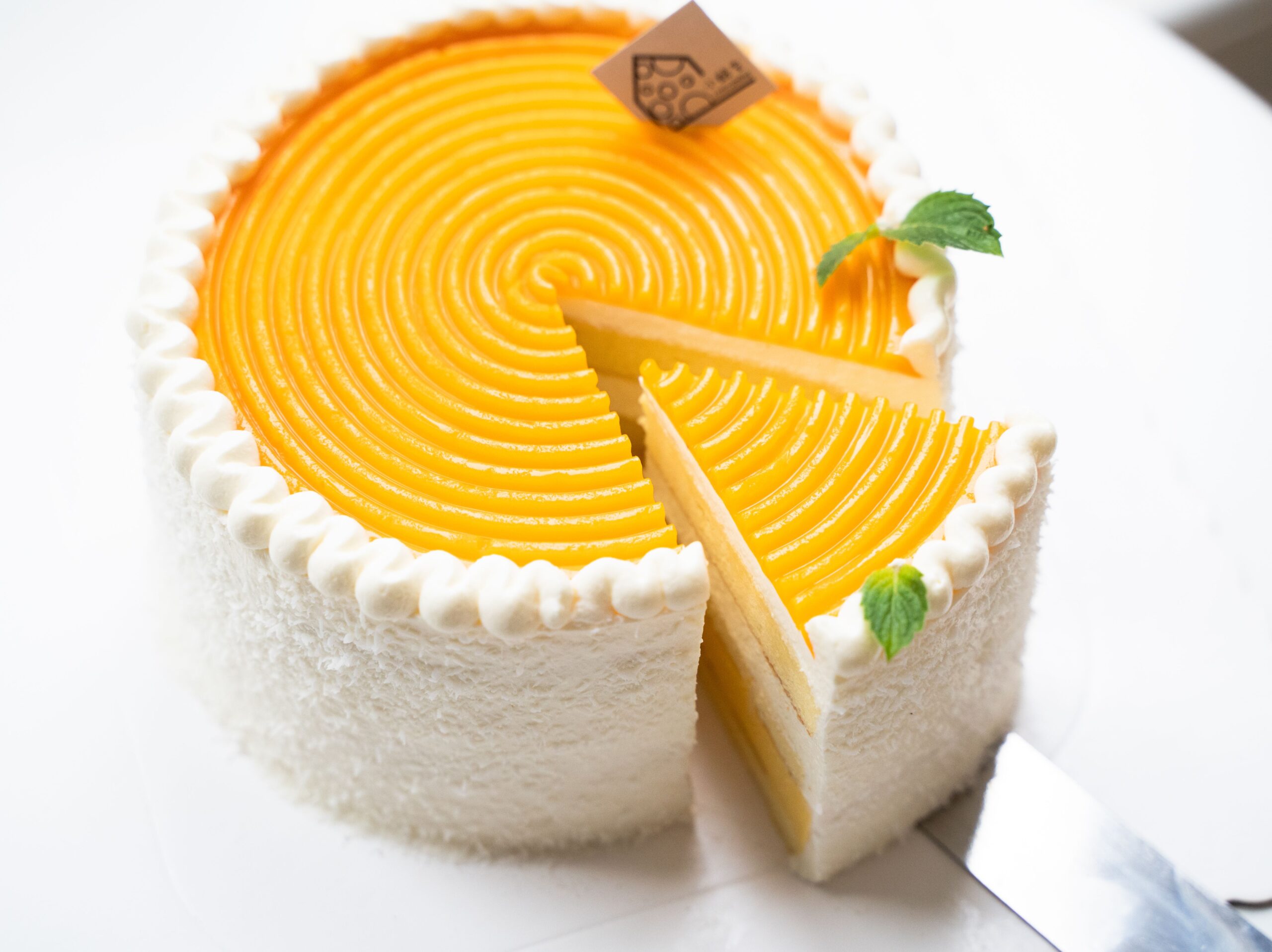 Top view of a multi-layered cake on a neutral background. background.